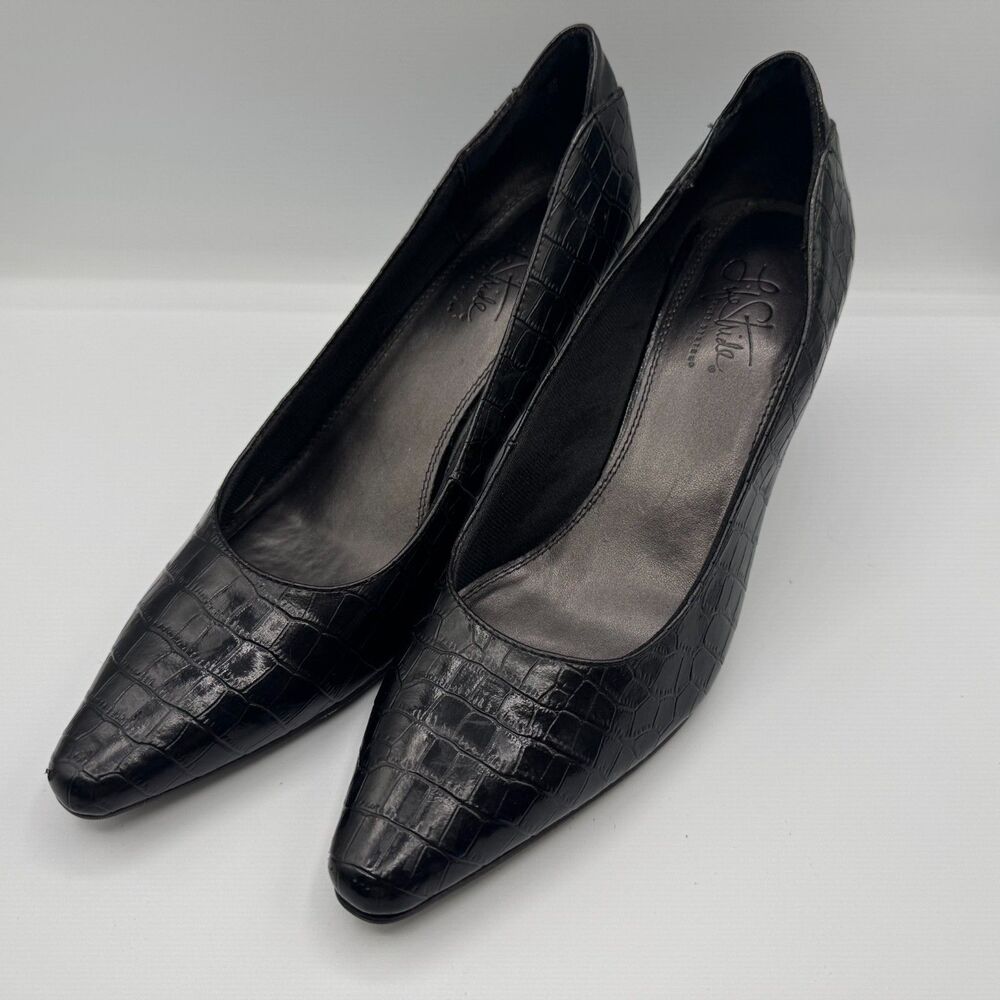Life Stride Soft System Women's Shoes Sz 9 Black Faux Reptile Pumps 3" Heels - Picture 1 of 12